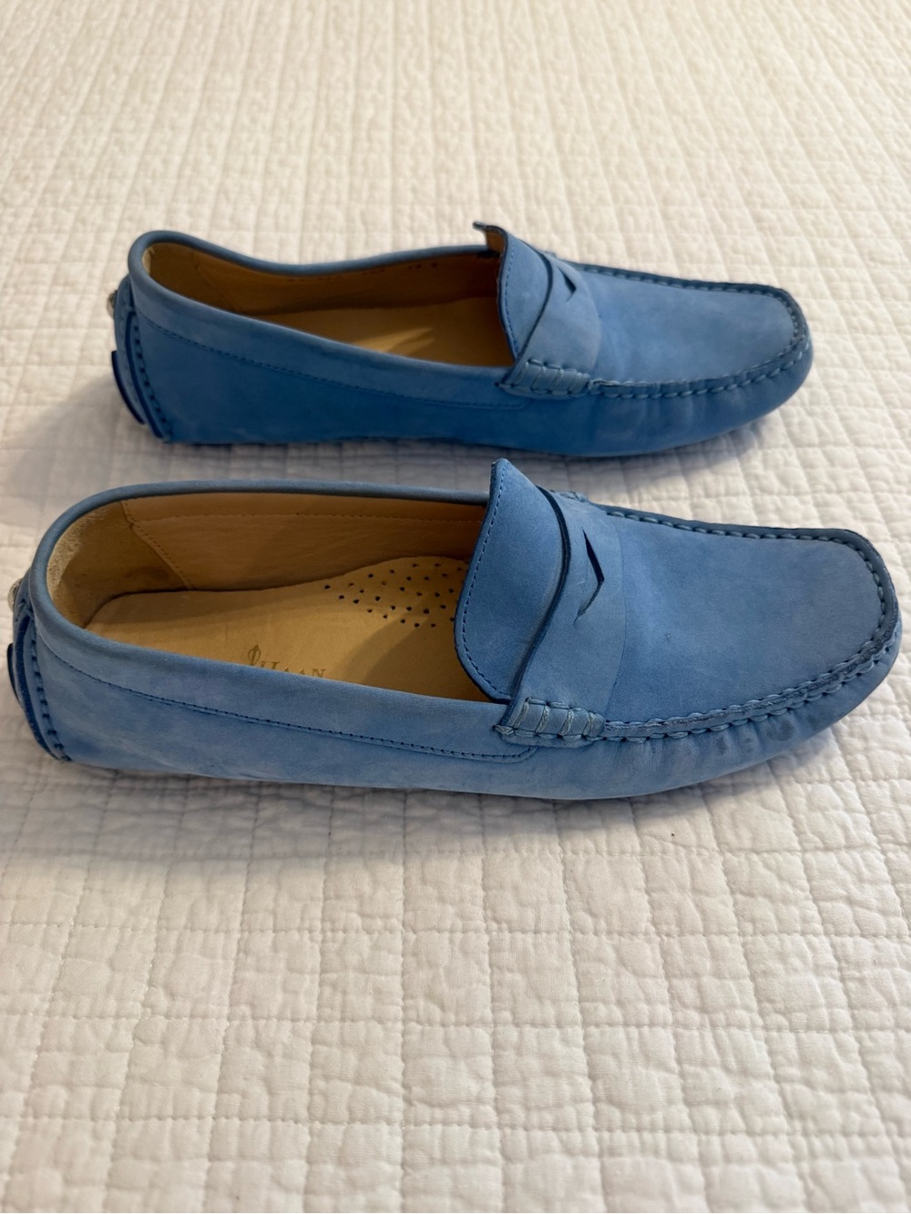 Cole Haan Women’s Sky Blue Leather Penny Loafers Driving Moccasins 8.5 - Picture 2 of 9
